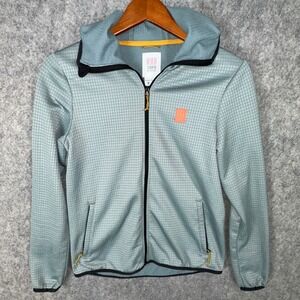 Topo Designs Jacket Womens S Blue Global Midlayer Hoodie Grid Fleece Full Zip